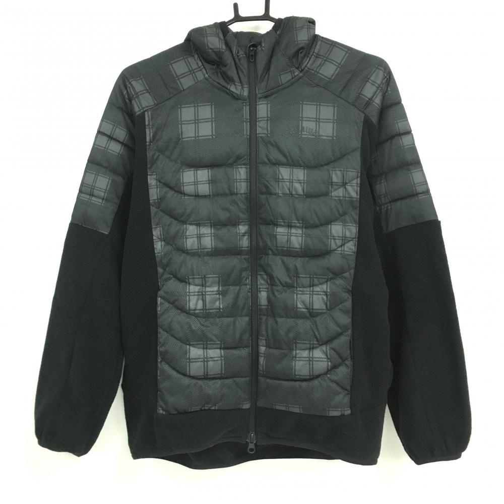 【超美品】キャロウェイ 中綿フリースジャケット グレー×黒 前身頃・袖一部・フードチェック メンズ M ゴルフウェア Callaway