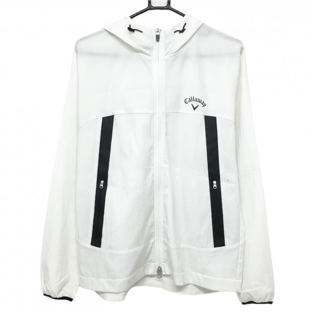 キャロウェイ ジップパーカー 白 格子柄地模様 ロゴ黒 ダブルジップ メンズ L ゴルフウェア Callaway