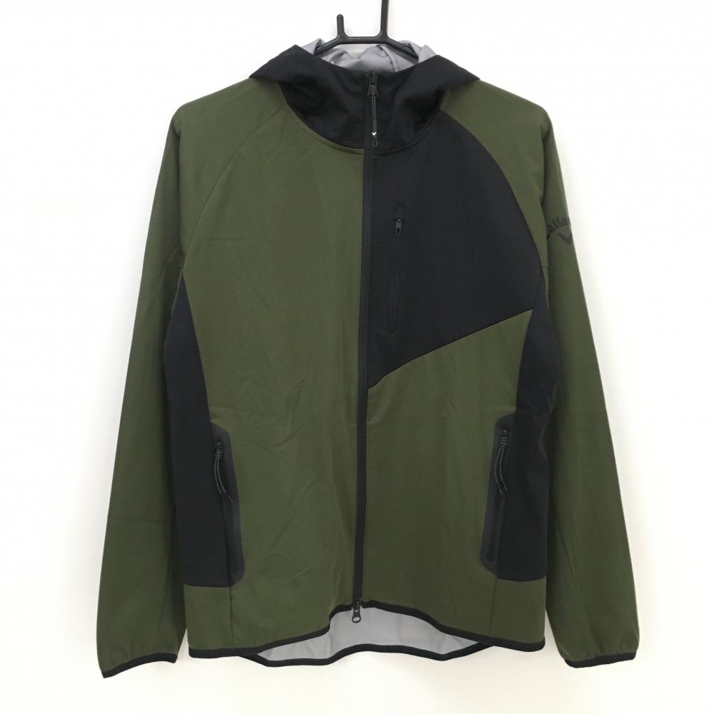 キャロウェイ ジップパーカー カーキ×黒 胸ポケット ロゴ メンズ L ゴルフウェア Callaway