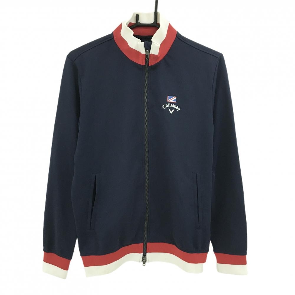 キャロウェイ ジャケットブルゾン ネイビー×レッド ロゴ刺しゅう メンズ M ゴルフウェア Callaway