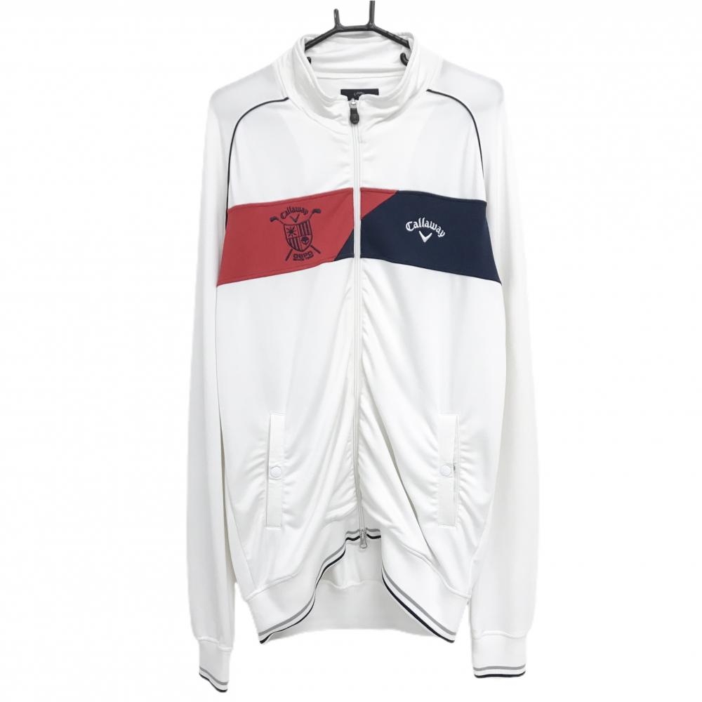 キャロウェイ ジャケットブルゾン 白×ネイビー×レッド 胸元切替 ロゴ刺しゅう メンズ LL ゴルフウェア Callaway