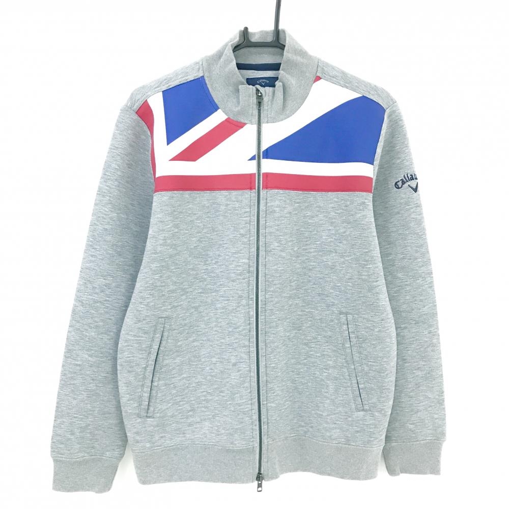 【美品】キャロウェイ ジャケットブルゾン 杢グレー×レッド×ネイビー スウェット メンズ L ゴルフウェア Callaway