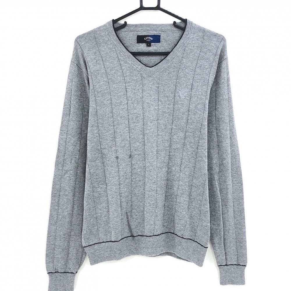 キャロウェイ セーター グレー ストライプ編み ニット コットン混 メンズ L ゴルフウェア Callaway