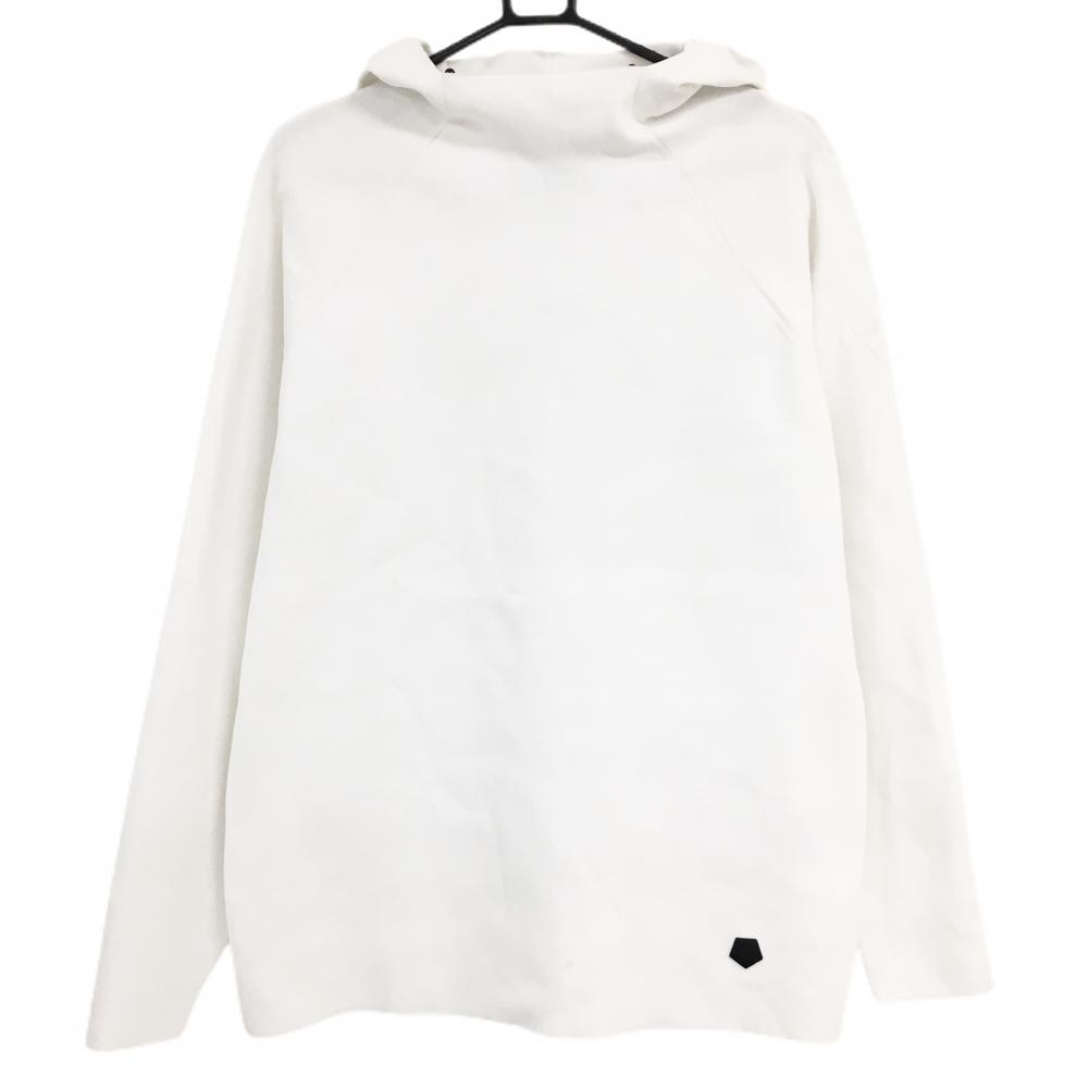 キャロウェイ ニットパーカー 白 ロゴ黒 袖ロゴ フード固定可 メンズ LL ゴルフウェア Callaway