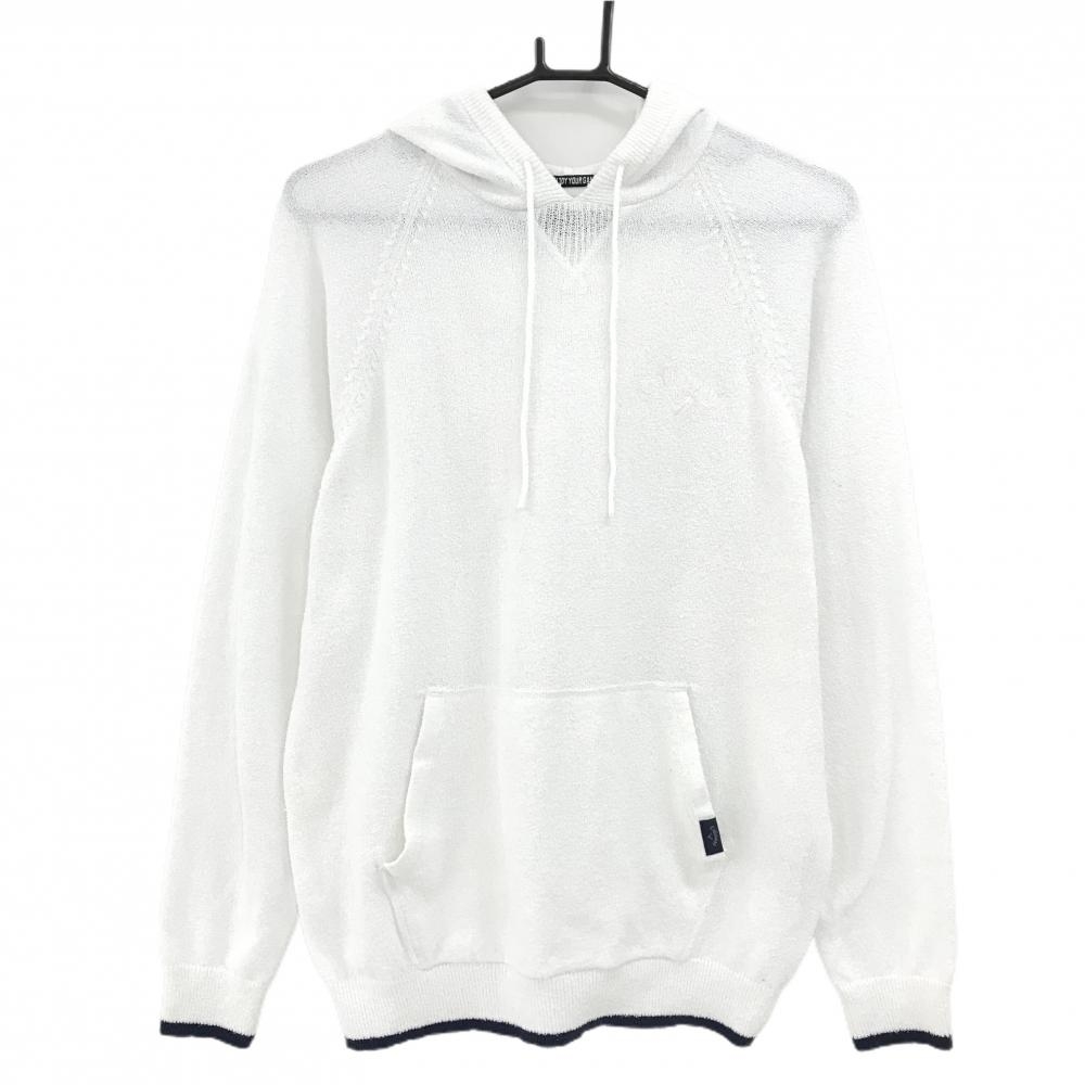 キャロウェイ ニットパーカー 白×ネイビー パイル地 ロゴ刺しゅう  メンズ M ゴルフウェア Callaway