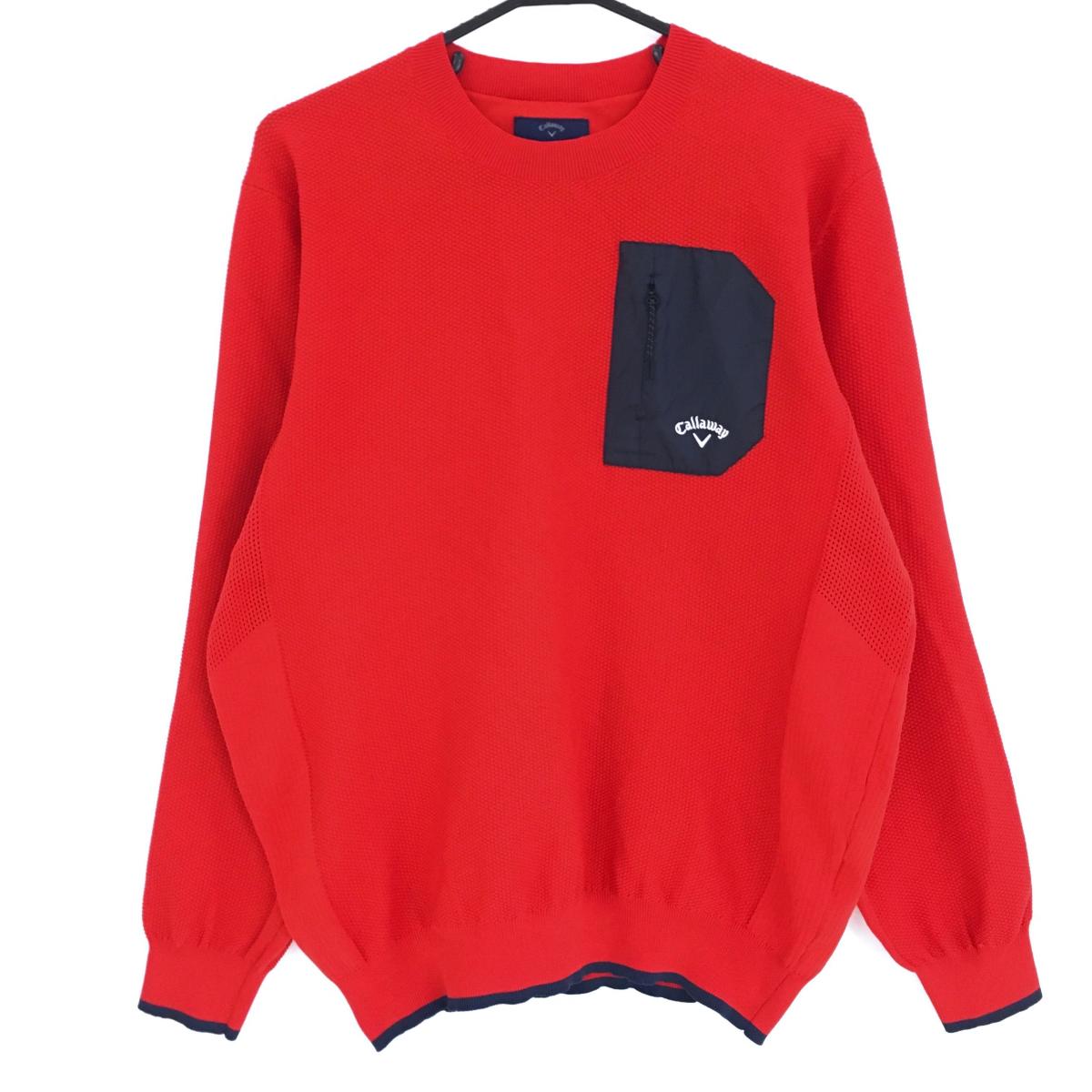 【超美品】キャロウェイ セーター レッド 袖下メッシュ メンズ LL ゴルフウェア Callaway