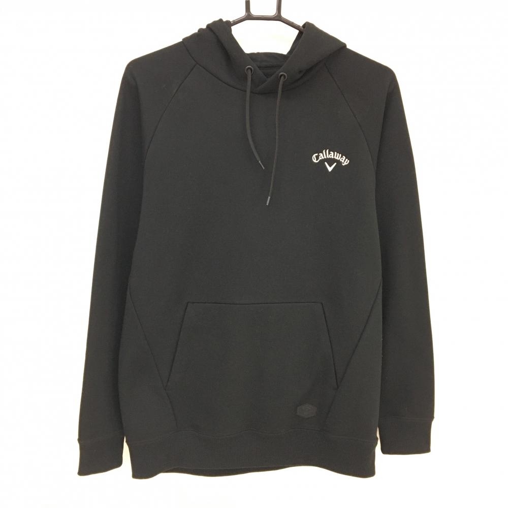 【美品】キャロウェイ パーカー 黒 ロゴ白 ポケット付  メンズ M ゴルフウェア Callaway