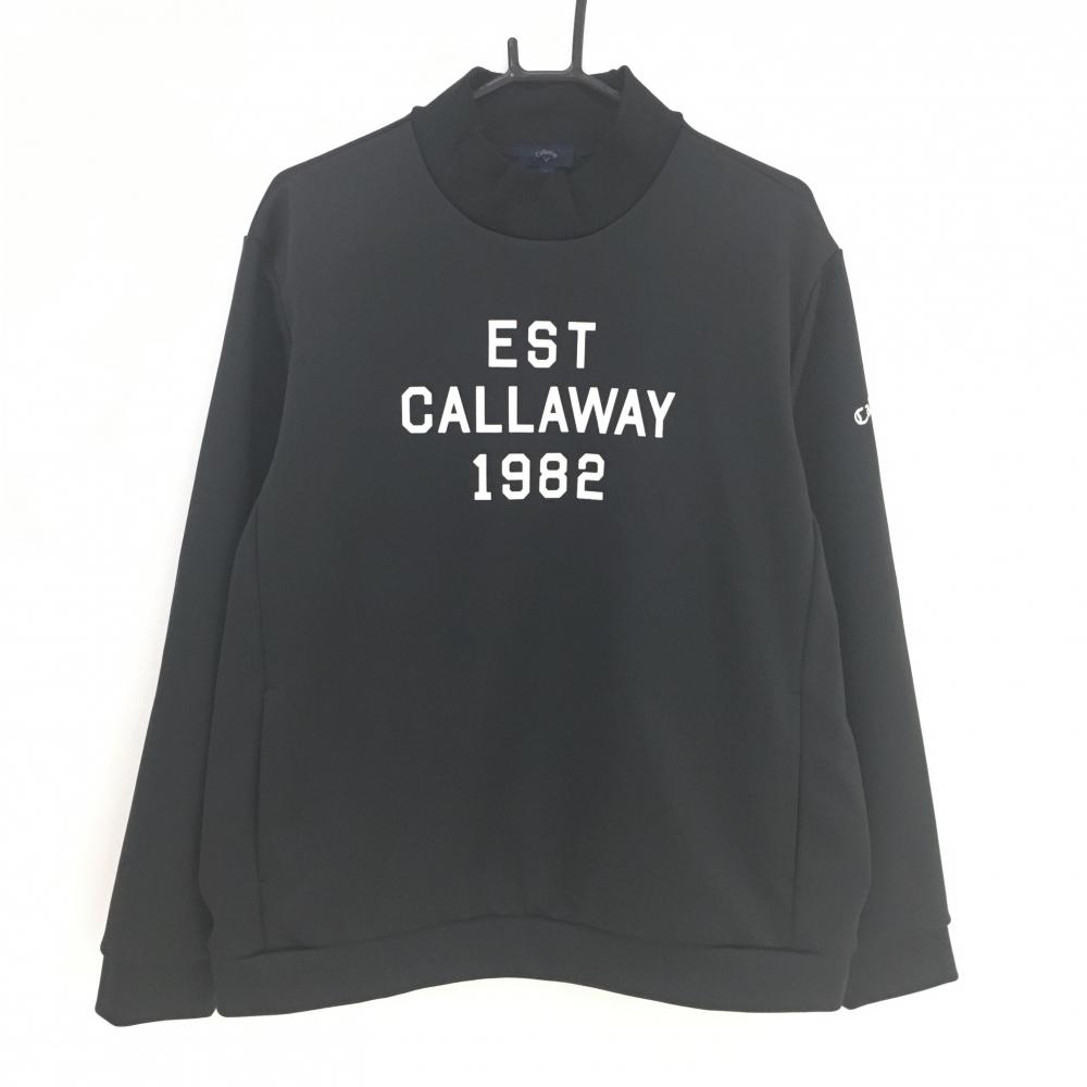 【超美品】キャロウェイ ハイネックトレーナー 黒×白 フロントロゴ ダンボールニット調 メンズ LL ゴルフウェア 2024年モデル Callaway