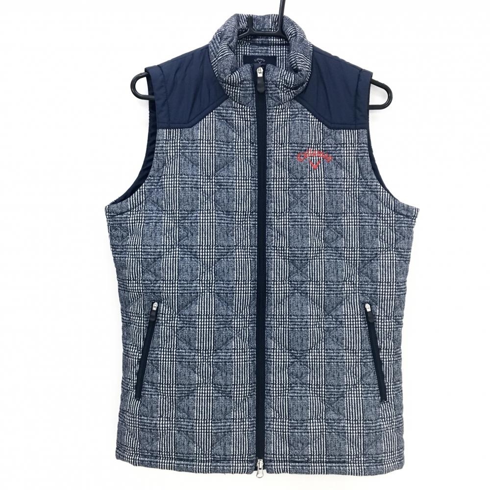 【美品】キャロウェイ 中綿ベスト ネイビー×白 グレンチェック 切替素材 メンズ M ゴルフウェア Callaway