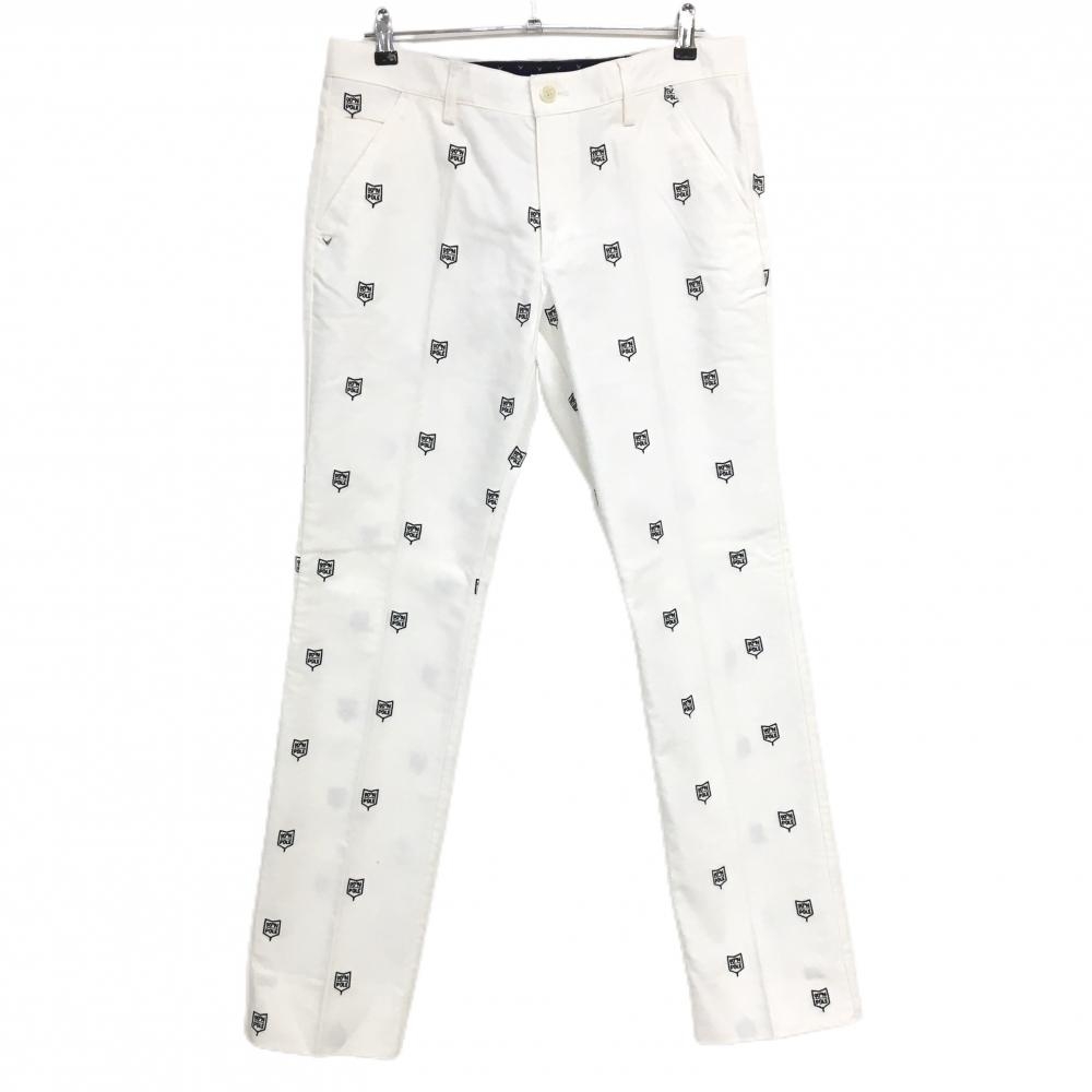 キャロウェイ パンツ 白×黒 刺しゅう総柄 ストレッチ 表微起毛  メンズ LL ゴルフウェア Callaway