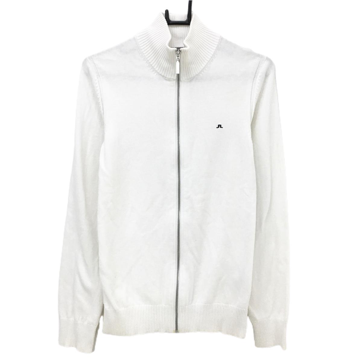 ジェイリンドバーグ ニットジャケット 白 ロゴ刺しゅう コットン100％ メンズ S ゴルフウェア J．LINDEBERG
