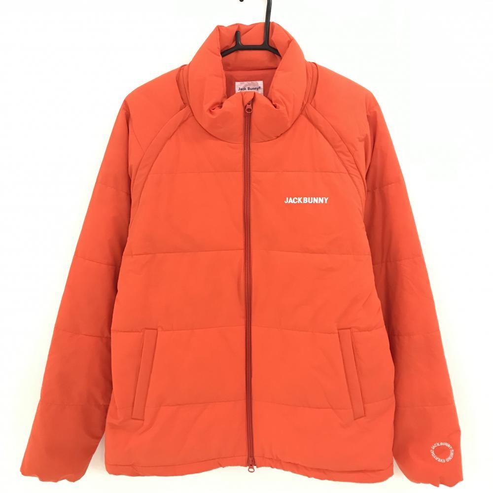【超美品】ジャックバニー 2WAY中綿ジャケット オレンジ ロゴ白 袖着脱可 裾ドローコード メンズ 6(XL) ゴルフウェア Jack Bunny