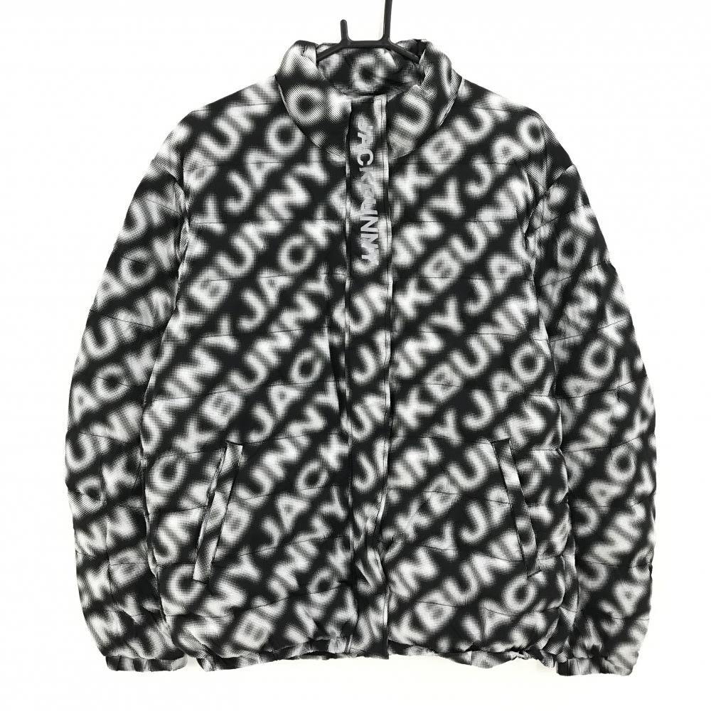 【美品】ジャックバニー 中綿ジャケット 黒×白 ロゴ総柄 ダブルジップ メンズ 6(XL) ゴルフウェア 2025年モデル Jack Bunny