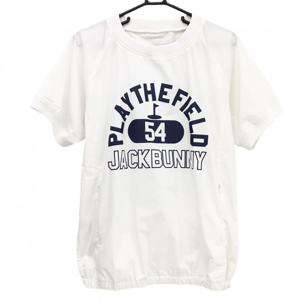 【美品】ジャックバニー 半袖ブルゾン 白×ネイビー コットン混 サイドジップ  メンズ 4(M) ゴルフウェア Jack Bunny