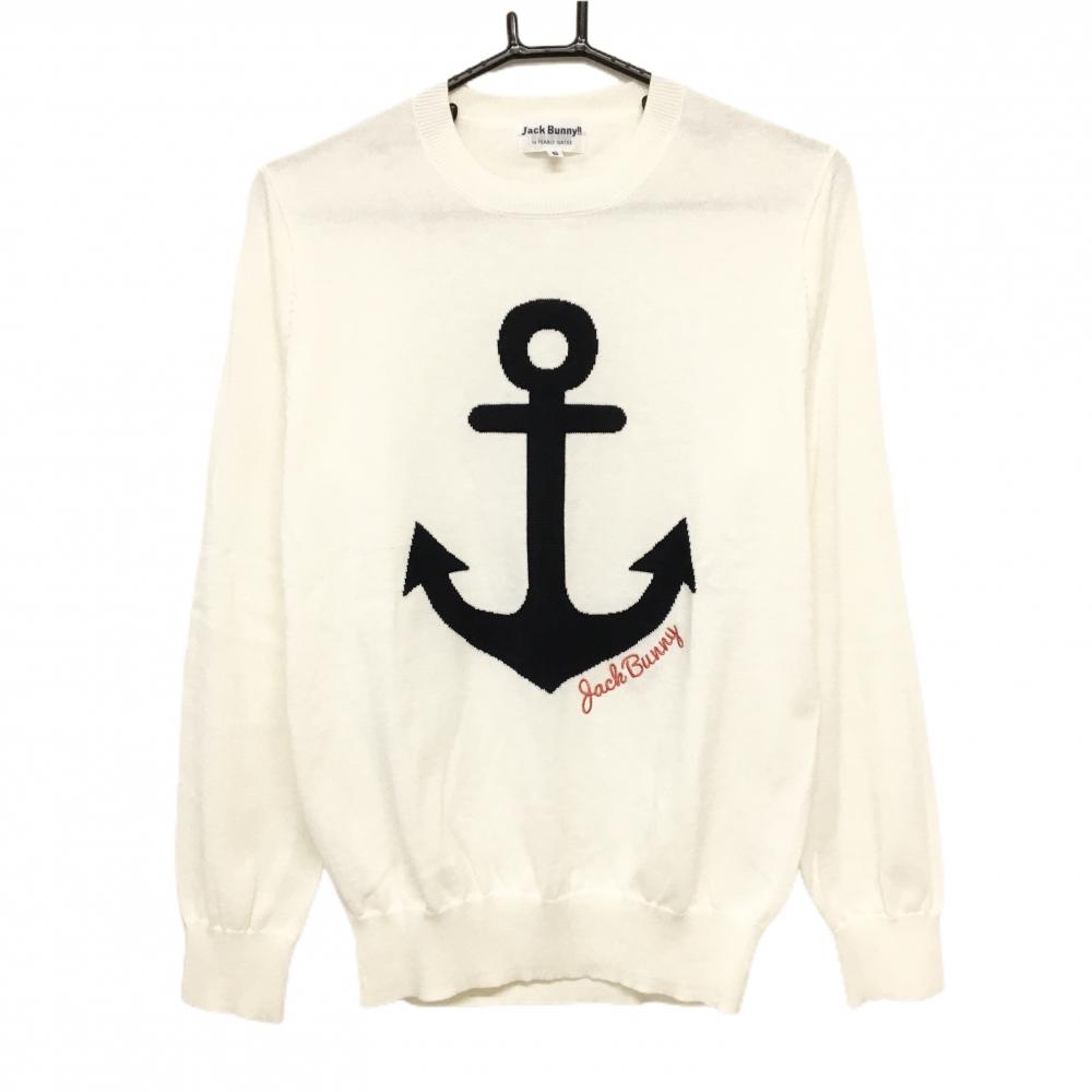 ジャックバニー セーター 白×ネイビー イカリ柄 コットン混 メンズ 5(L) ゴルフウェア Jack Bunny