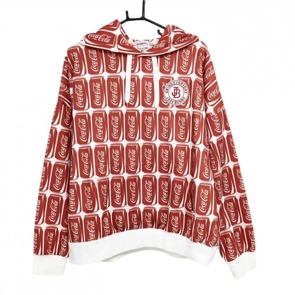 【超美品】ジャックバニー×コカ・カーラ パーカー レッド×白 総柄 トレーナー メンズ 5(L) ゴルフウェア Jack Bunny