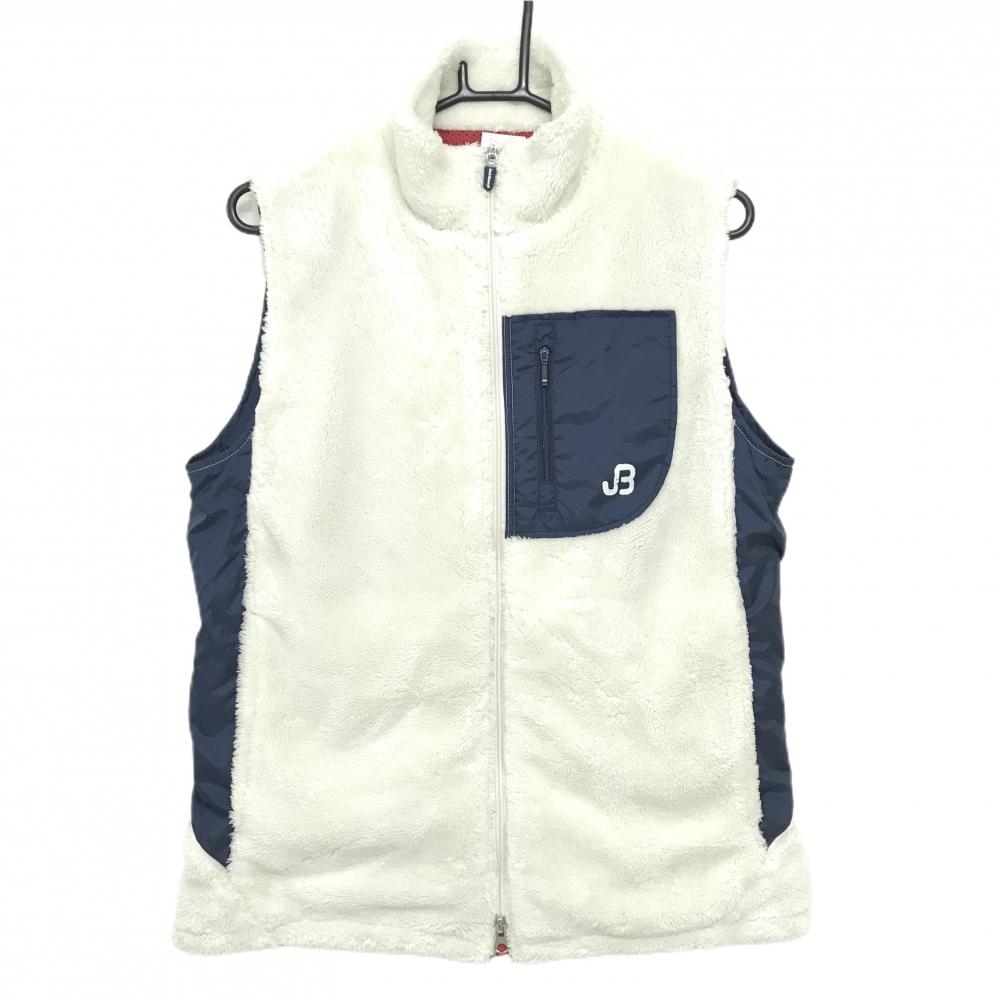 【美品】ジャックバニー ボアベスト 白×ネイビー 胸ポケット 裏地メッシュ  メンズ 5(L) ゴルフウェア Jack Bunny