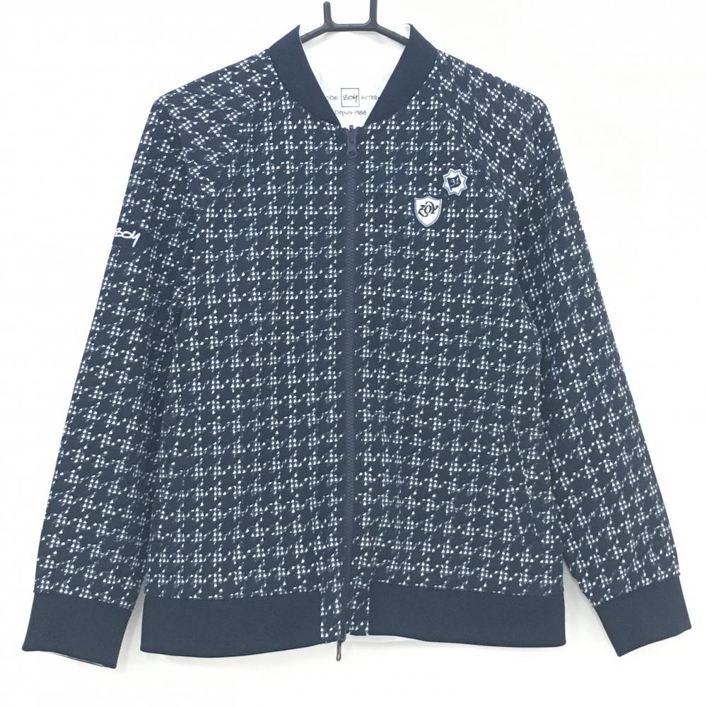 【美品】ゾーイ リバーシブルブルゾン ネイビー×白 千鳥格子 片面白無地 メンズ 40(L) ゴルフウェア ZOY