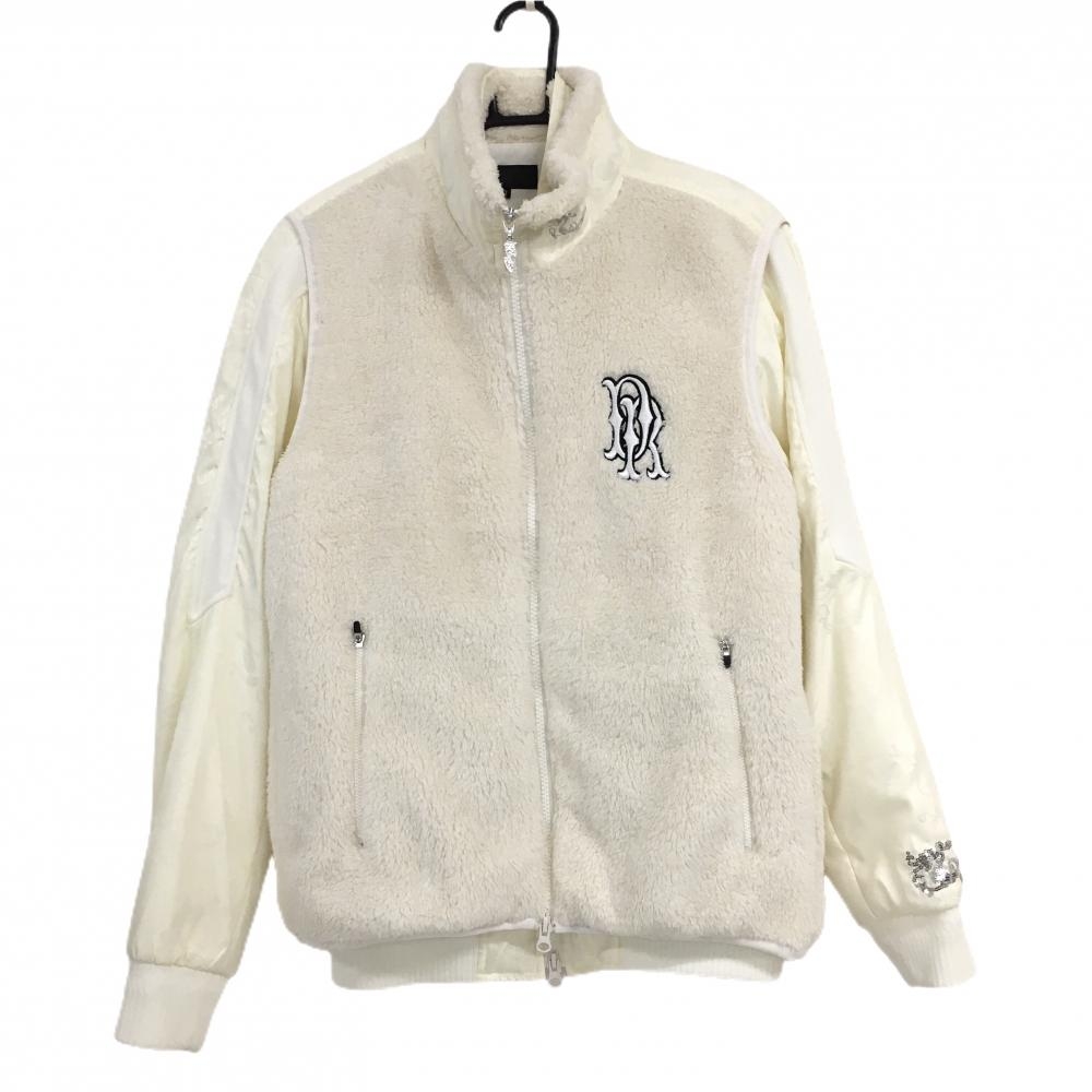 【美品】ダンスウィズドラゴン 3WAY中綿ジャケット 白 ボアベス付 一部地模様 メンズ 3(L) ゴルフウェア Dance With Dragon