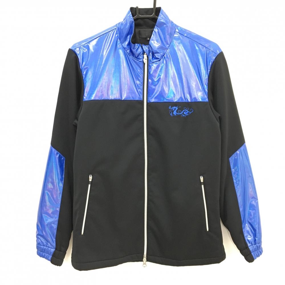 【新品】ダンスウィズドラゴン 中綿切替ジャケット 黒×ブルー ブルー地光沢感  メンズ 2(M) ゴルフウェア Dance With Dragon