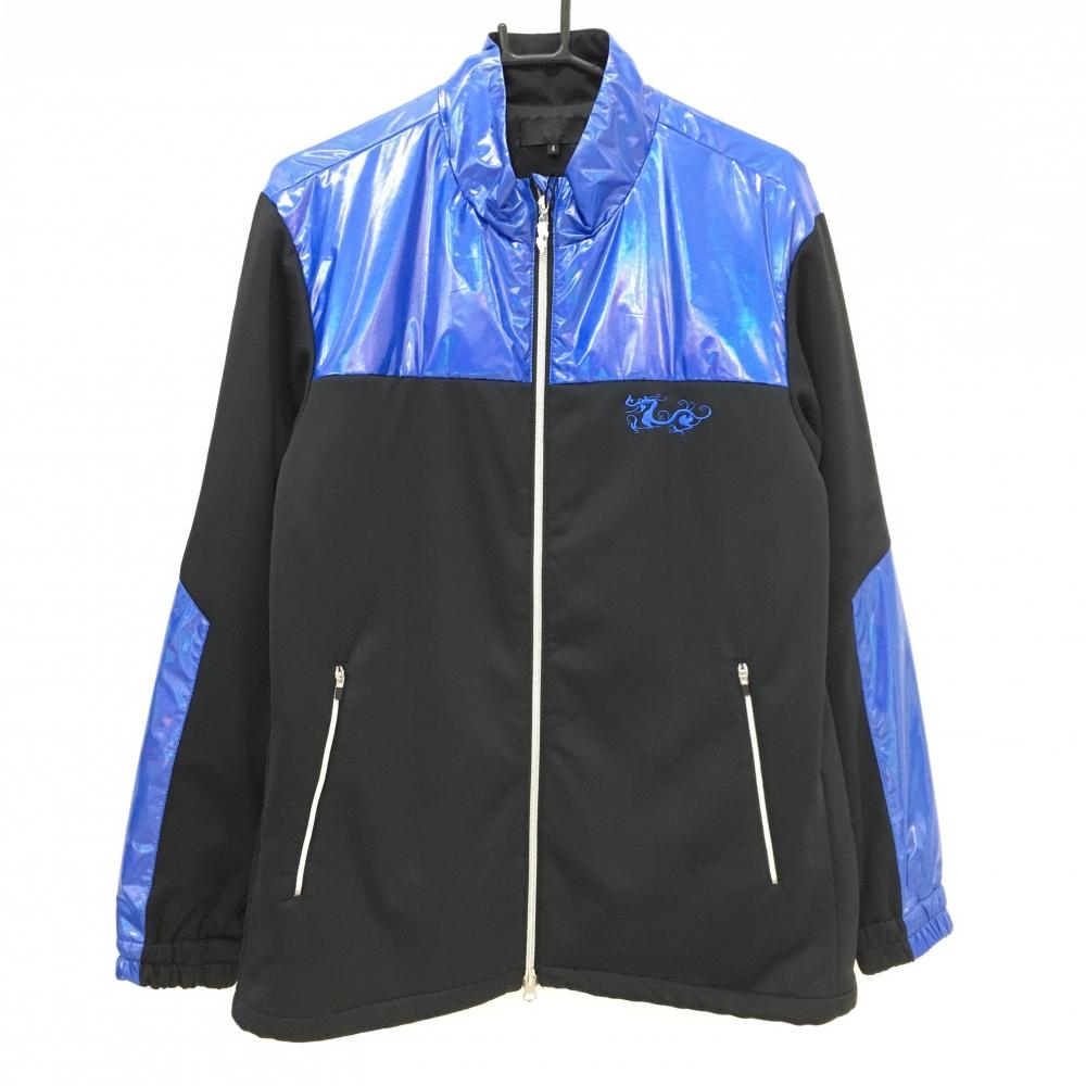 【新品】ダンスウィズドラゴン 中綿切替ジャケット 黒×ブルー ブルー地光沢感  メンズ 4(XL) ゴルフウェア Dance With Dragon