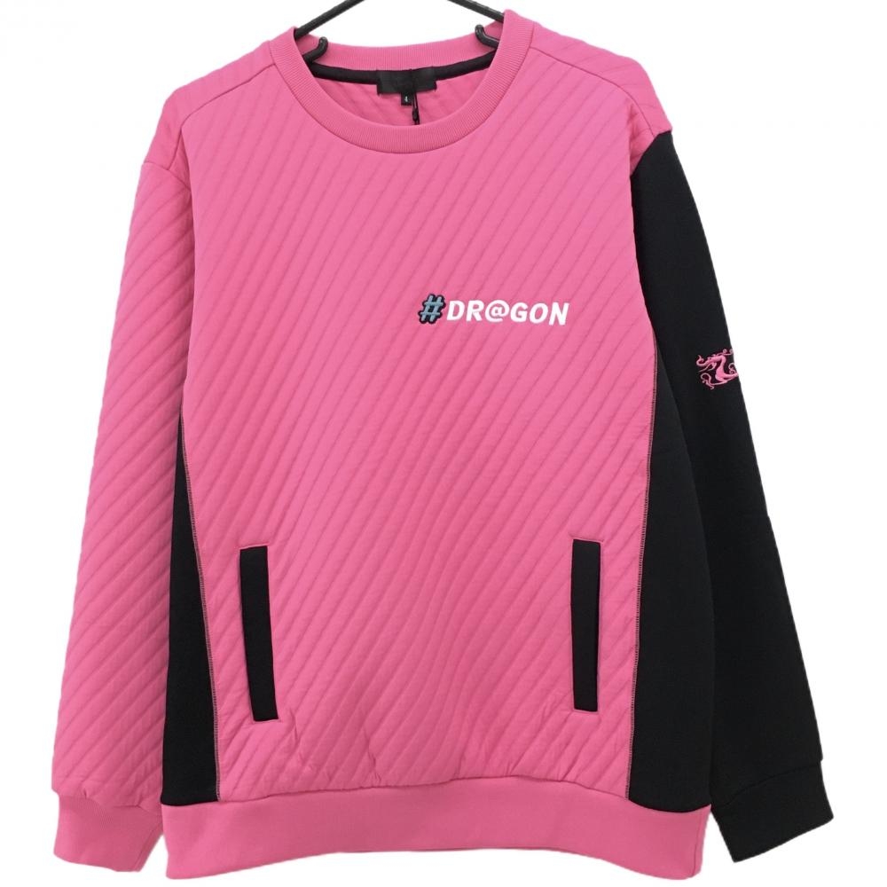 【新品】ダンスウィズドラゴン トレーナー ピンク×黒 キルティング風 袖・サイド切替 メンズ 4(XL) ゴルフウェア Dance With Dragon
