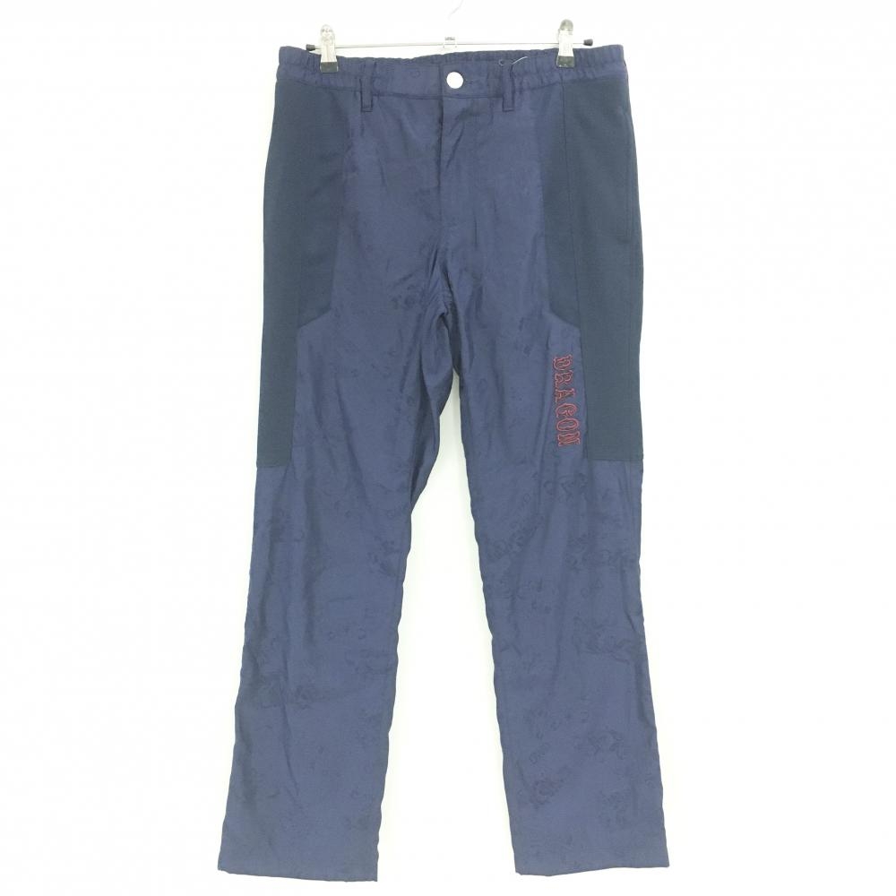 【新品】ダンスウィズドラゴン パンツ ネイビー系 一部 ロゴ地模様 裏微起毛 ウエストゴム メンズ 3(L) ゴルフウェア Dance With Dragon