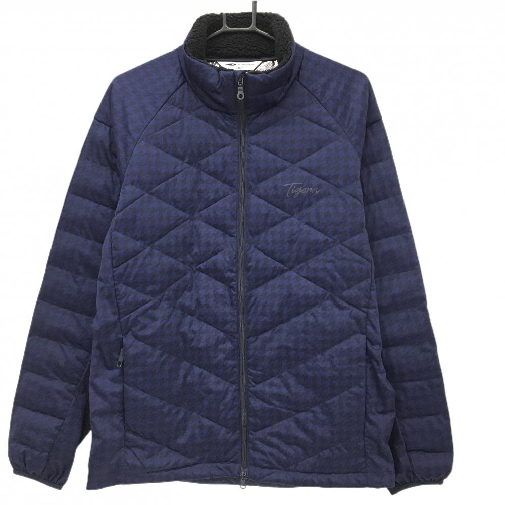 【美品】ティゴラ 中綿ジャケット ネイビー×黒 千鳥格子 キルティング ネックボア  メンズ XL ゴルフウェア TIGORA