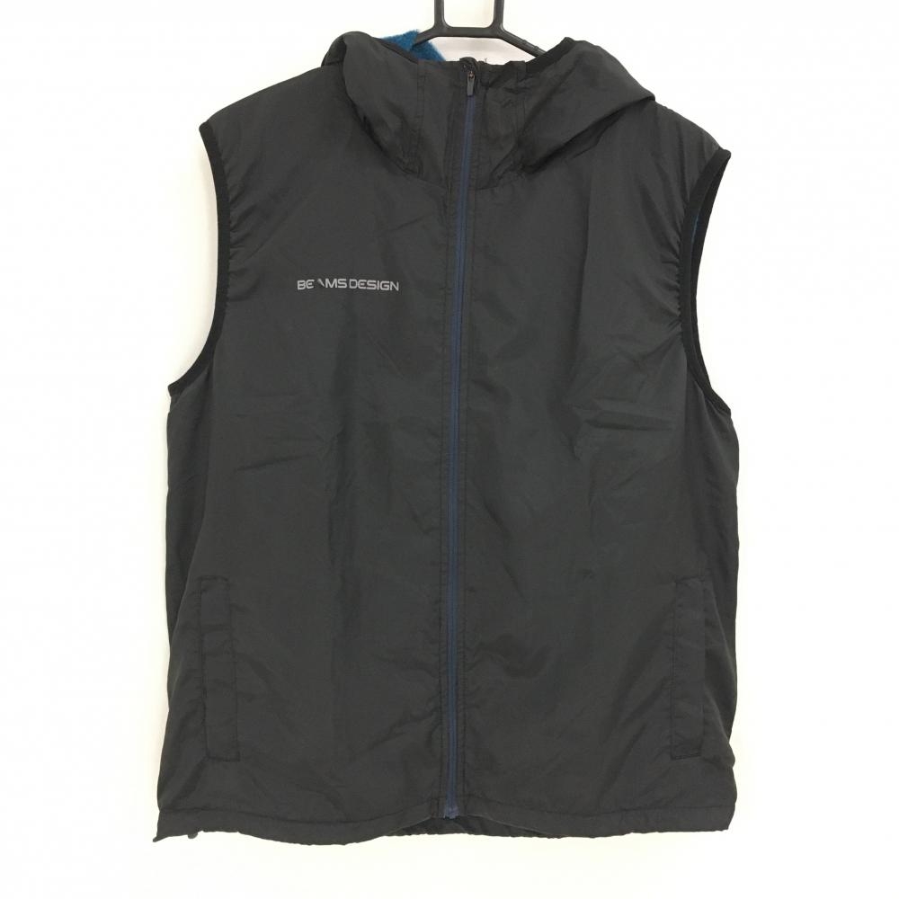 ティゴラバイビームスデザイン フード付ジップベスト 黒 裏起毛 裏ブルー  メンズ M ゴルフウェア TIGORA