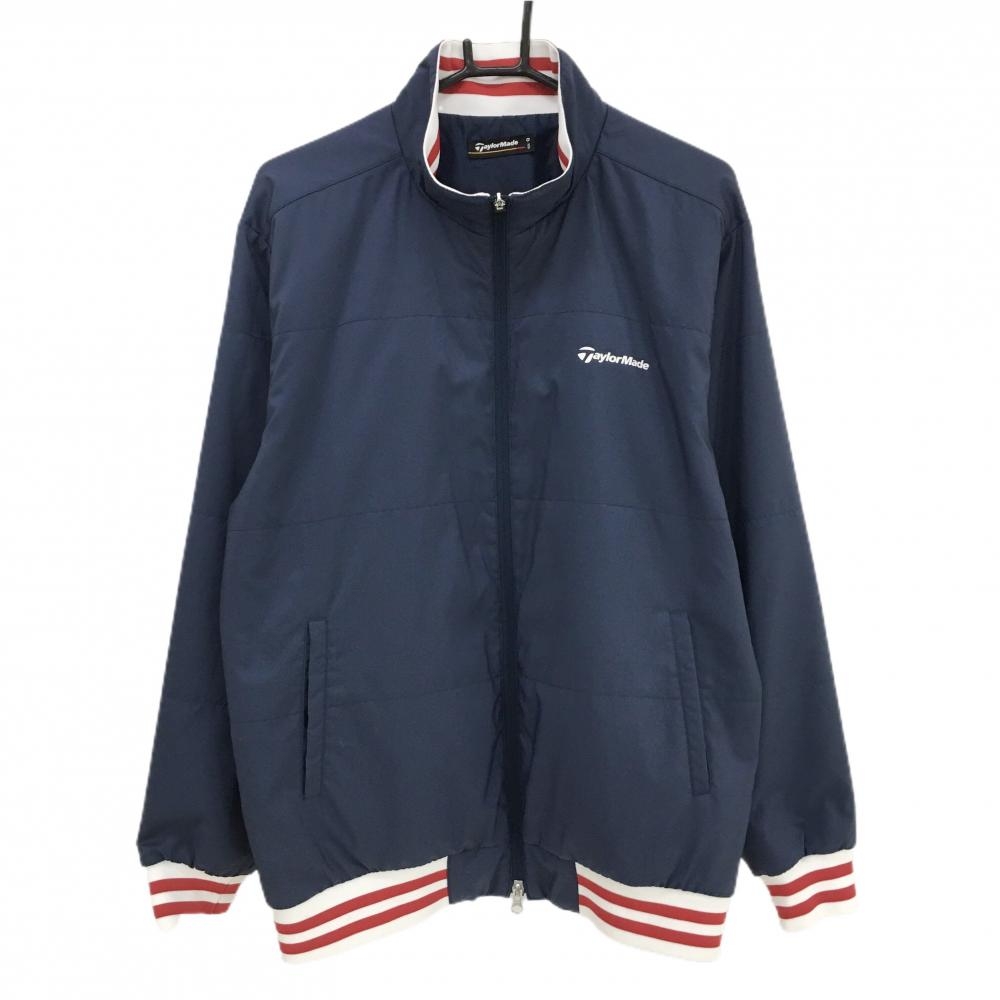 【美品】テーラーメイド 中綿ジャケット ネイビー×白 ロゴプリント メンズ O ゴルフウェア TaylorMade