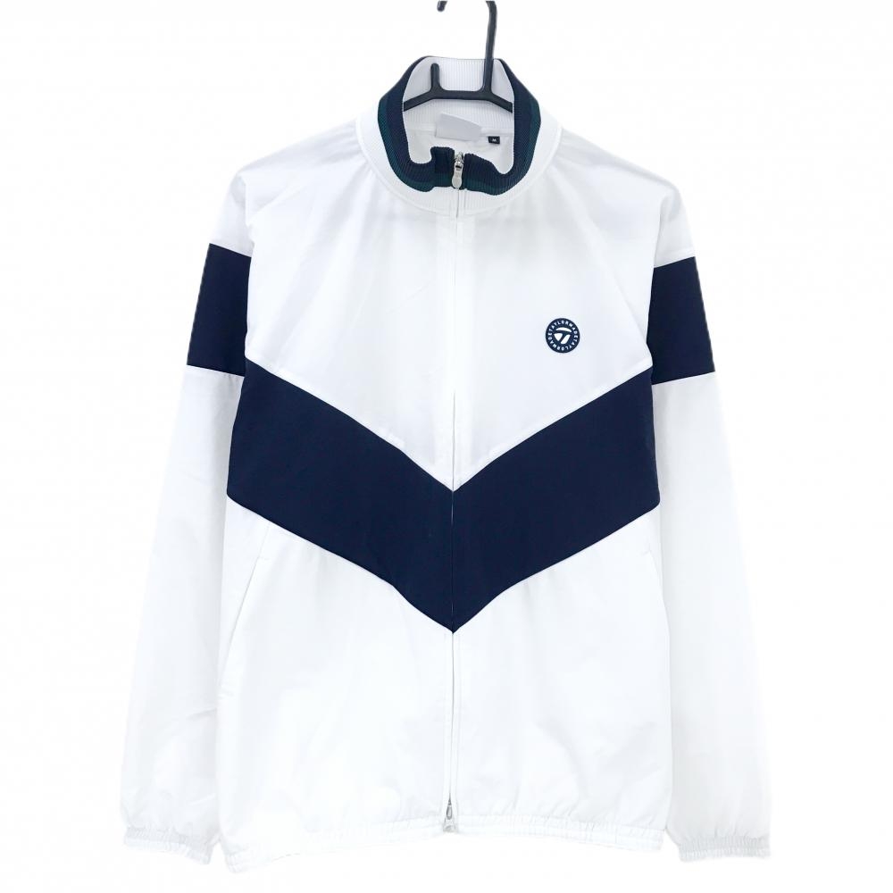 【美品】テーラーメイド ジャケット 白×ネイビー 胸元ロゴワッペン メンズ M ゴルフウェア TaylorMade