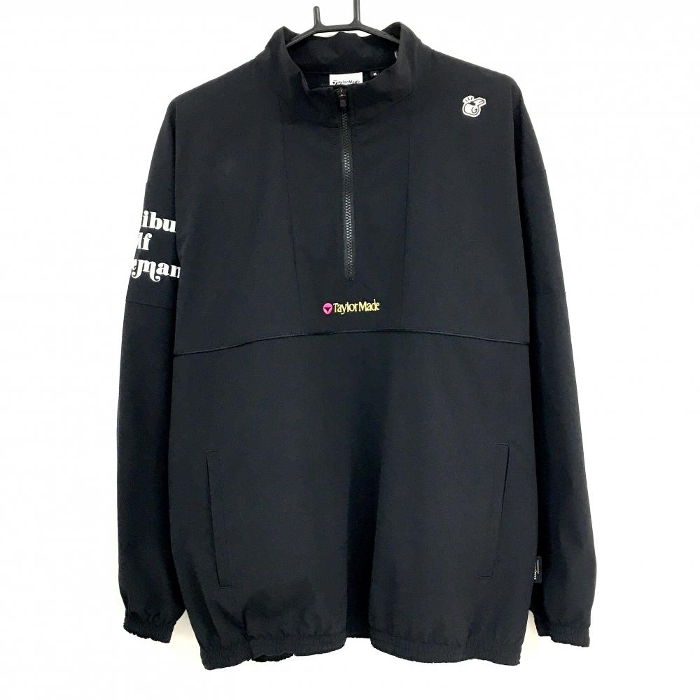 【超美品】テーラーメイド ナイロンブルゾン 黒 バック刺しゅう ハーフジップ ストレッチ  メンズ M ゴルフウェア TaylorMade