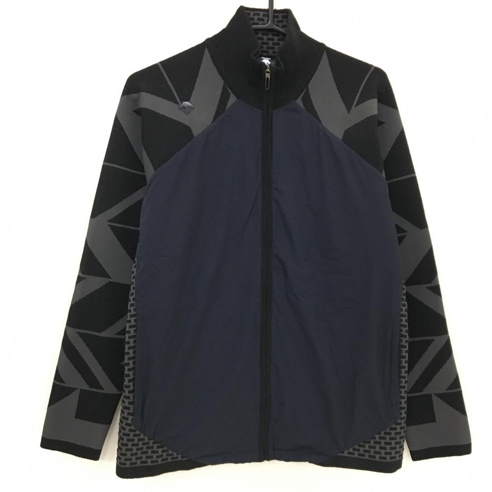 デサントゴルフ 切替中綿ジャケット ネイビー×グレー 肩ロゴ 身頃中綿 ニット メンズ L ゴルフウェア DESCENTE