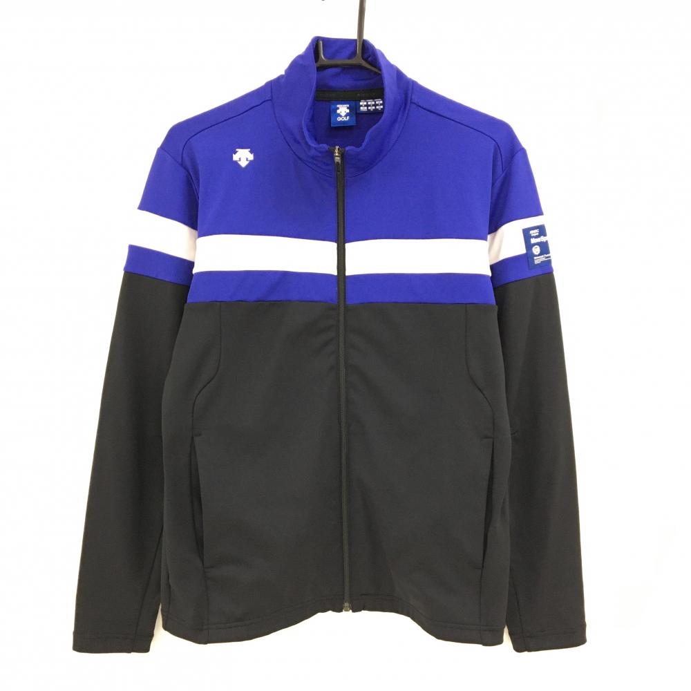 【超美品】デサントゴルフ ハイネックジャケット 黒×ブルー 肩ロゴ 袖ワッペン 中田英寿　 メンズ M ゴルフウェア DESCENTE