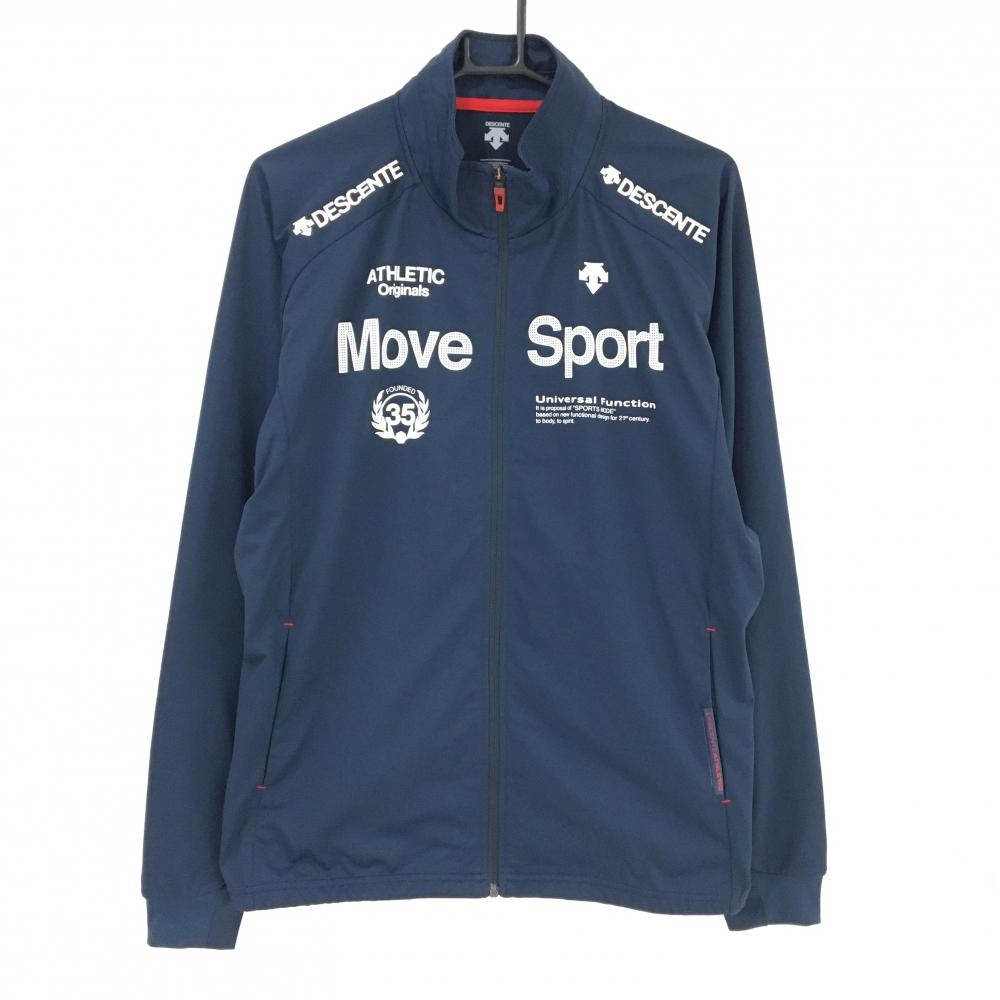 【超美品】デサント ジャケット ネイビー×白 フロント英字 ATHLETIC メンズ XO ゴルフウェア 大きいサイズ DESCENTE