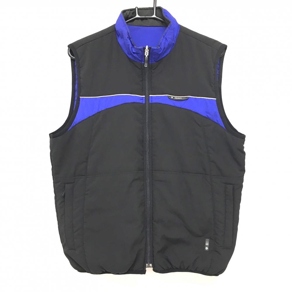 デサントゴルフ 中綿リバーシブルベスト 黒×ブルー 裏ブルー ロゴシリコン  メンズ M ゴルフウェア DESCENTE
