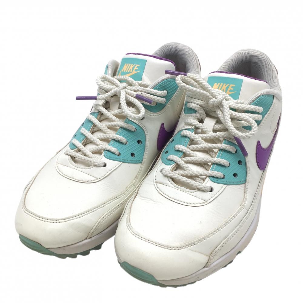 ナイキ ゴルフシューズ 白×パープル エアマックス90 CZ2434-133 スパイクレス メンズ 27.0 ゴルフウェア NIKE
