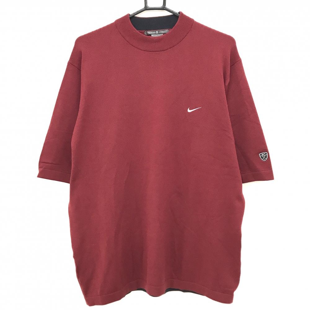 【超美品】ナイキ タイガーウッズコレクション 半袖セーター ボルドー ロゴ白 レッド メンズ XL ゴルフウェア NIKE