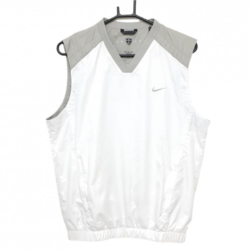 【美品】ナイキゴルフ アウターベスト 白×グレー 裏地メッシュ Vネック CLIMA-FIT メンズ M ゴルフウェア NIKE