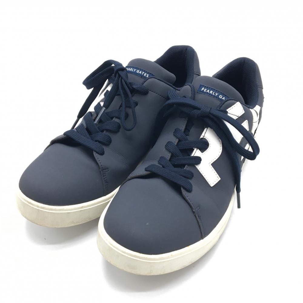 【美品】パーリーゲイツ ゴルフシューズ ネイビー×白 サイドロゴ 053-1192401 メンズ 26.0 ゴルフウェア PEARLY GATES