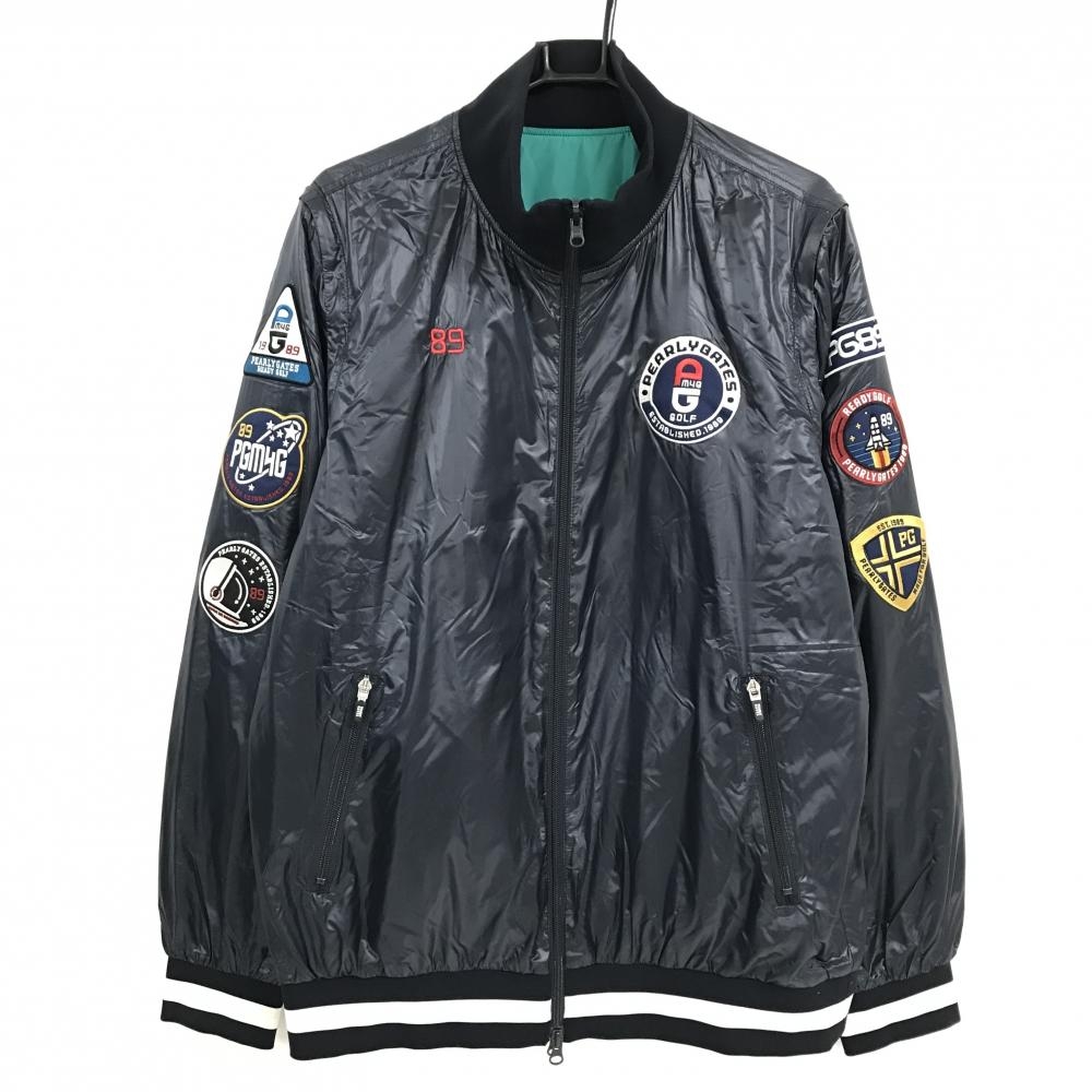 【美品】パーリーゲイツ 中綿リバーシブルジャケット ネイビー×白 複数ワッペン 裏グリーン  メンズ 6(XL) ゴルフウェア PEARLY GATES