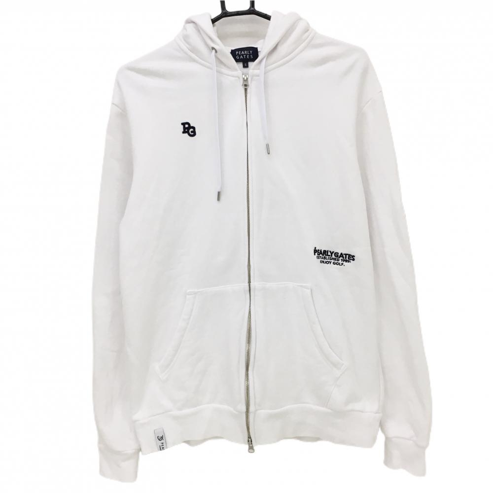 【超美品】パーリーゲイツ ジップパーカー 白 35周年 バックロゴ ブルゾン メンズ 6(XL) ゴルフウェア 2024年モデル PEARLY GATES