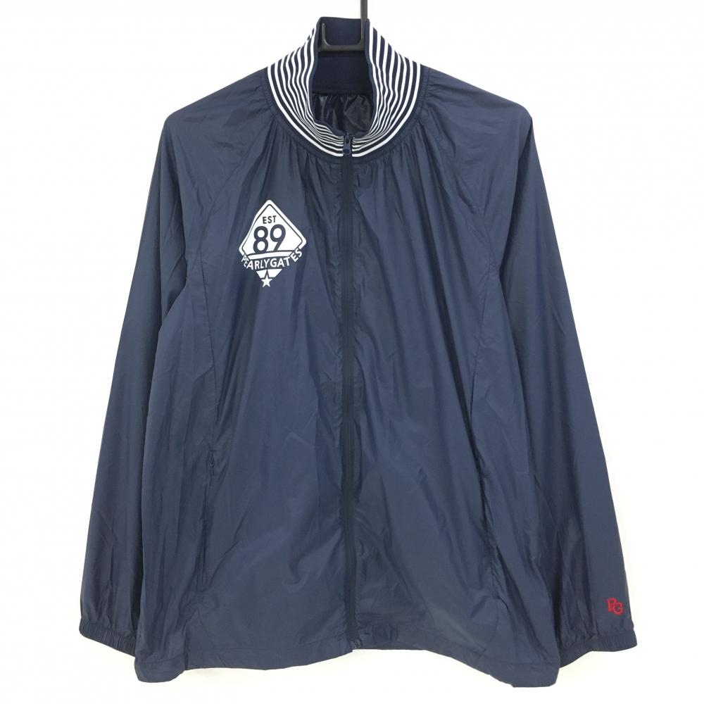 【超美品】パーリーゲイツ ナイロンジャケット ネイビー×白 ネックボーダー 薄手   メンズ 5(L) ゴルフウェア PEARLY GATES