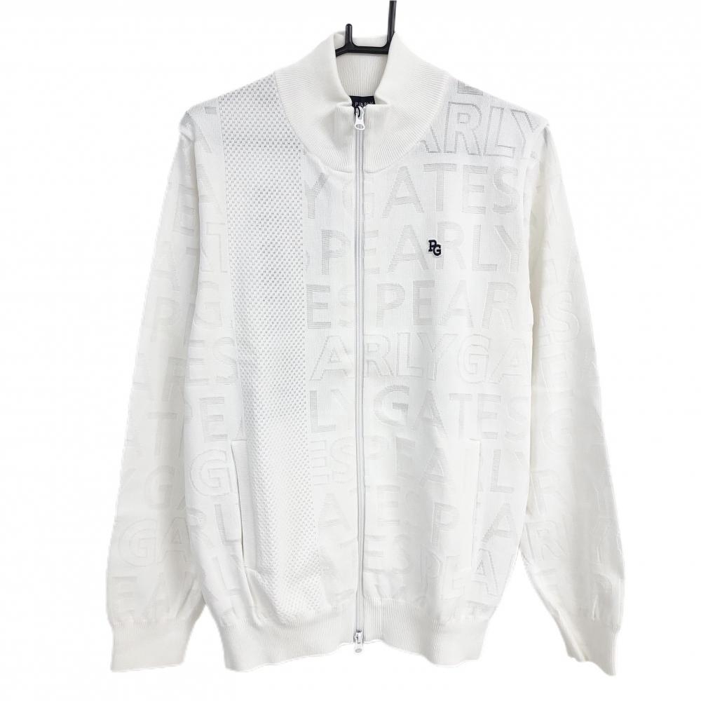 【新品】パーリーゲイツ ニットジャケット 白 ロゴ総柄 一部メッシュ調 コットン混 メンズ 5(L) ゴルフウェア 2024年モデル PEARLY GATES