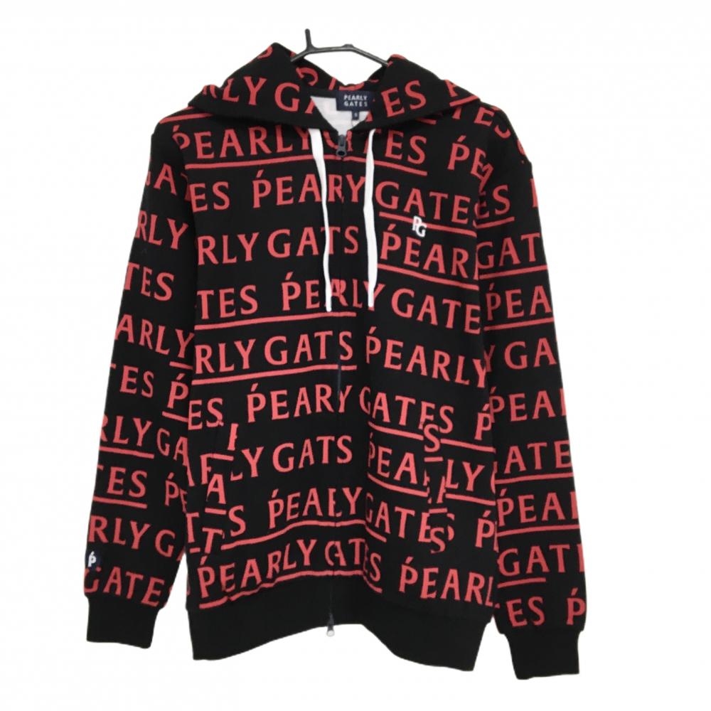 【新品】パーリーゲイツ ジップパーカー 黒×レッド ロゴ総柄  メンズ 5(L) ゴルフウェア PEARLY GATES