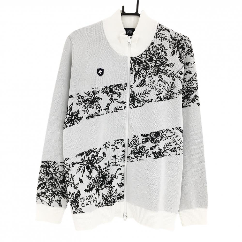 【新品】パーリーゲイツ ニットジャケット 白×黒 一部総柄 メンズ 6(XL) ゴルフウェア PEARLY GATES