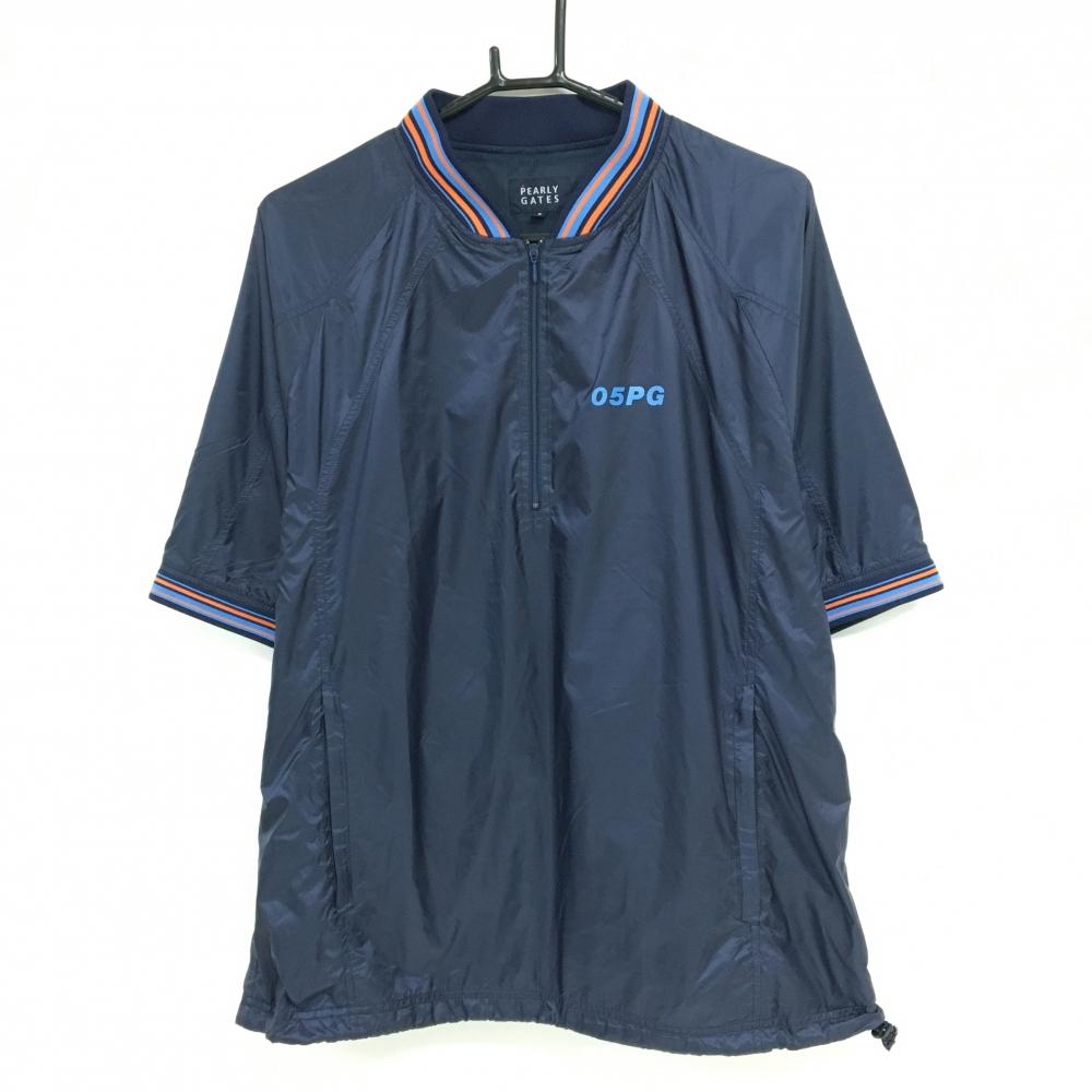 パーリーゲイツ 半袖ブルゾン ネイビー×ライトブルー×オレンジ ハーフジップ 裏地メッシュ  メンズ 5(L) ゴルフウェア PEARLY GATES