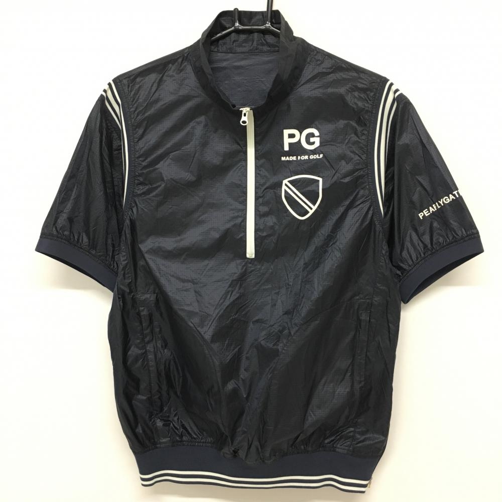 パーリーゲイツ 半袖ブルゾン ネイビー×白 ナイロン100% ハーフジップ 薄手 メンズ 4(M) ゴルフウェア PEARLY GATES
