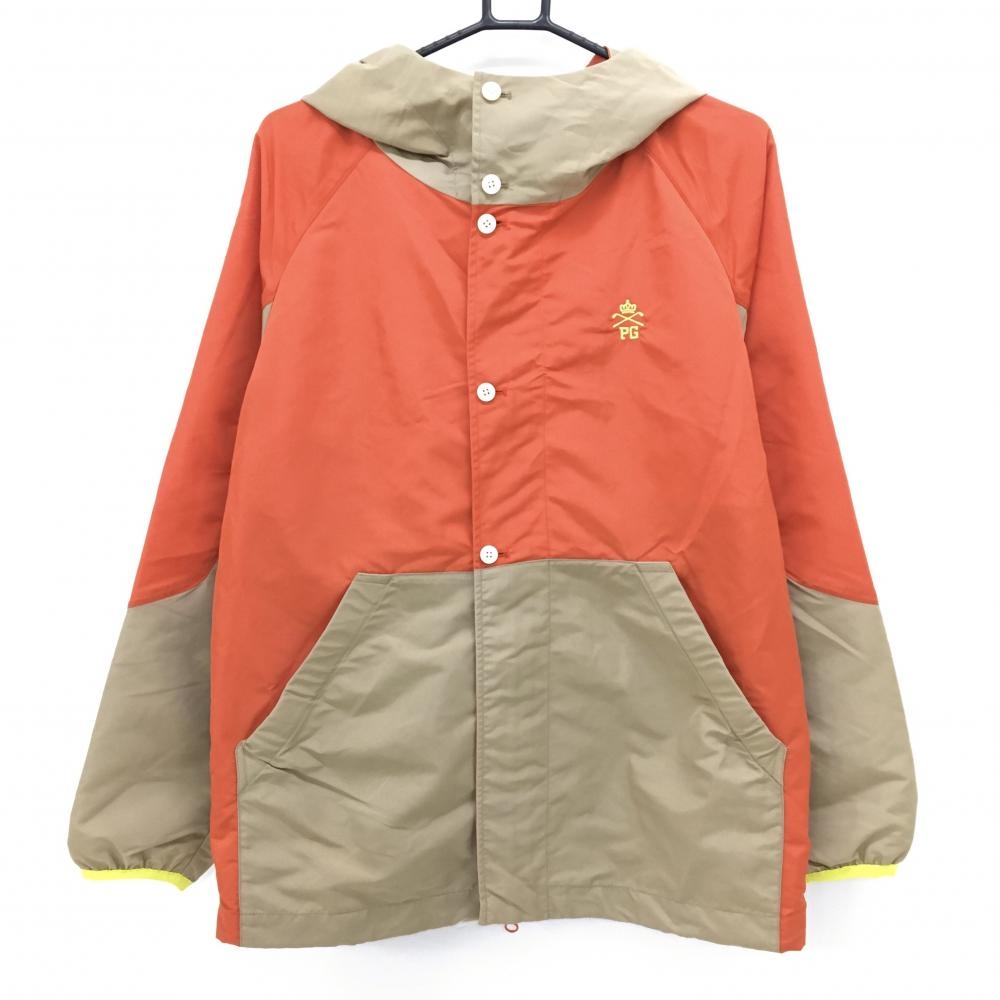 【美品】パーリーゲイツ ナイロンジップパーカー レッドオレンジ系×ベージュ バイカラー メンズ 4(M) ゴルフウェア PEARLY GATES