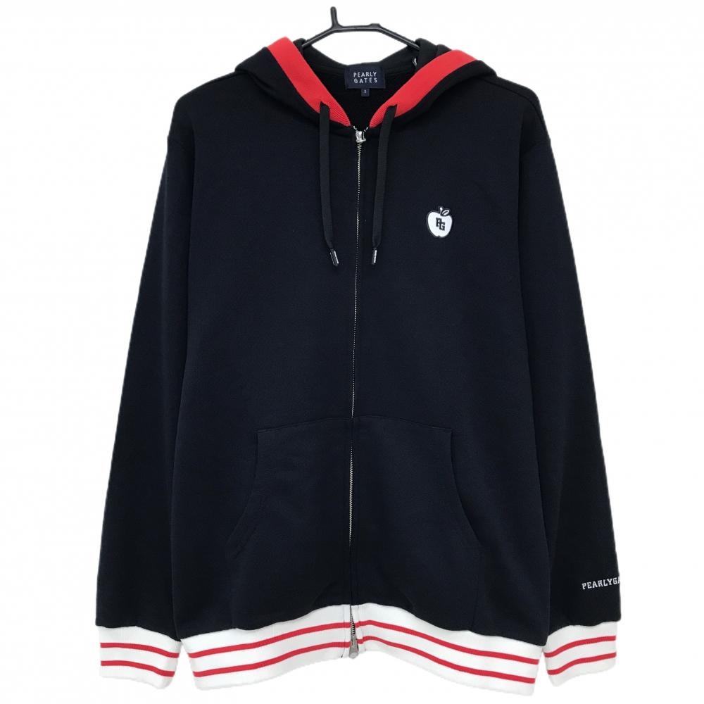 【新品】パーリーゲイツ ジップパーカー 黒×レッド リンゴ スウェット生地 メンズ 5(L) ゴルフウェア 2026年モデル PEARLY GATES